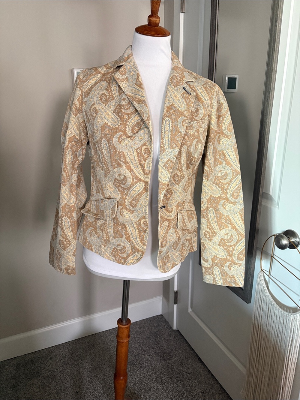 Paisley Print Beige  Denim Women's Blazer Jacket